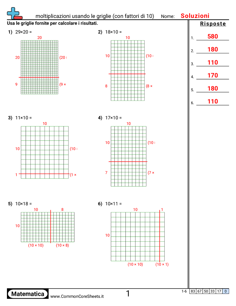 Esercizi sulle Moltiplicazioni - moltiplicazioni-con-le-griglie-fattore-10 worksheet