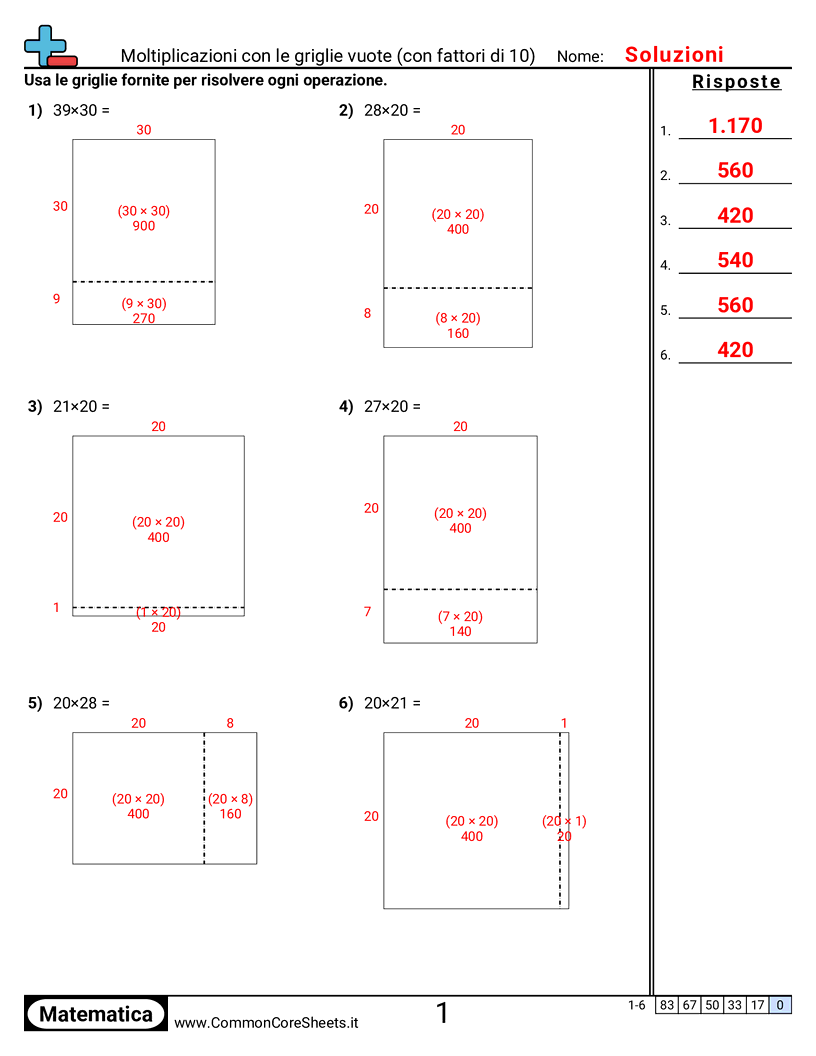 Esercizi sulle Moltiplicazioni - moltiplicazioni-con-le-griglie-fattore-10 worksheet