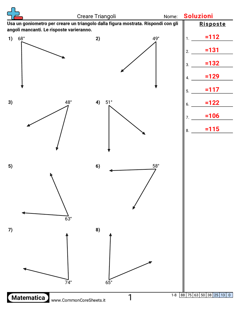 Esercizi sugli Angoli - creare-triangoli worksheet