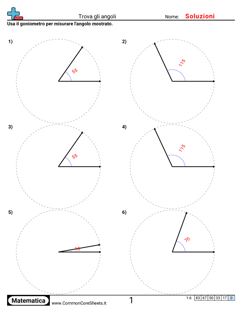 Esercizi sugli Angoli - trovare-un-angolo-con-il-goniometro worksheet