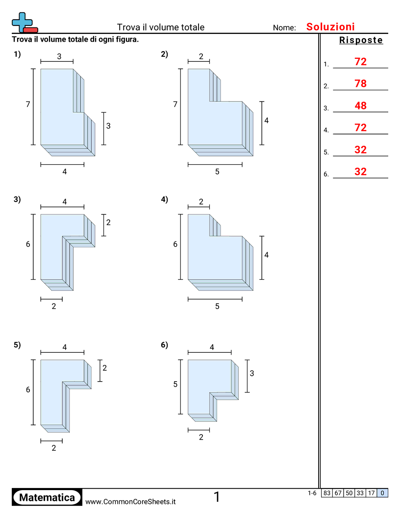 Esercizi sui Volumi - trovare-il-volume-totale worksheet