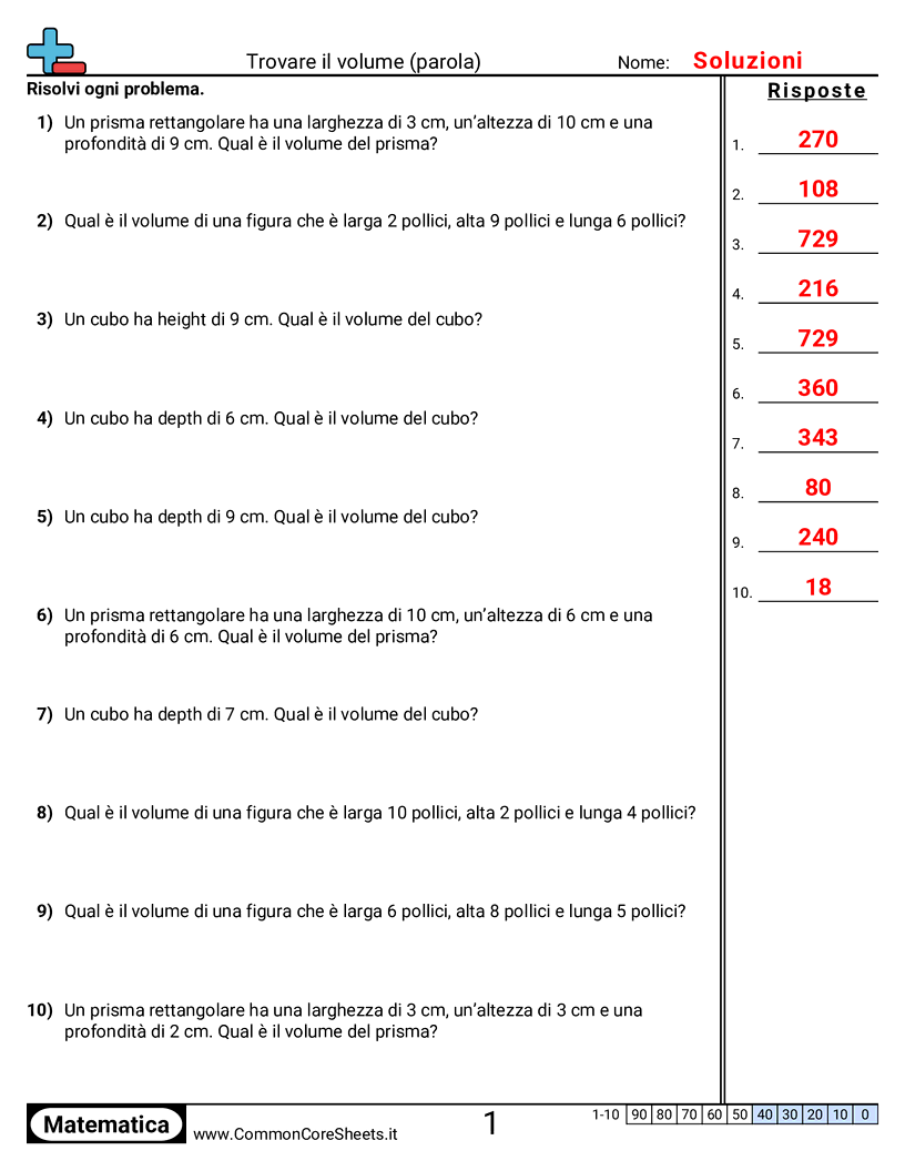 Esercizi sui Volumi - trovare-il-volume-a-parole worksheet