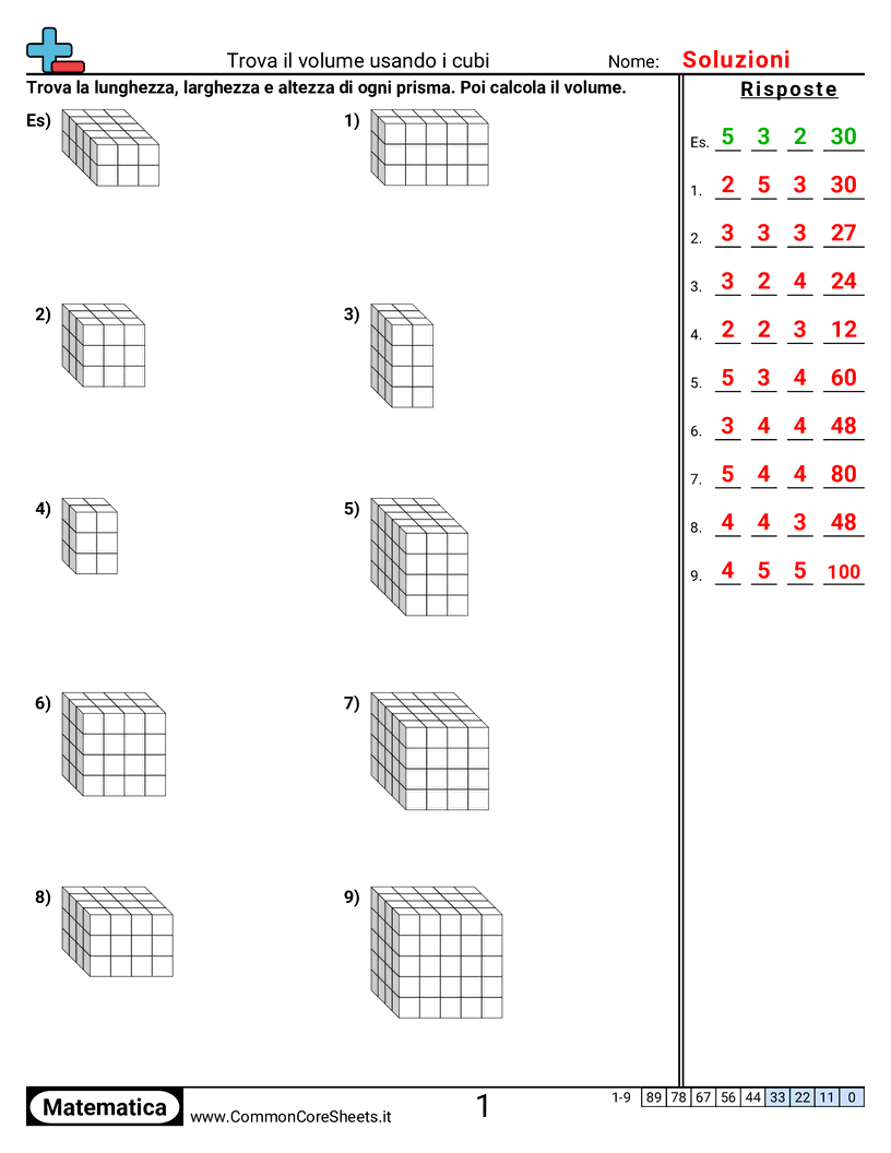 Esercizi sui Volumi - trovare-il-volume-con-cubi-unitari worksheet