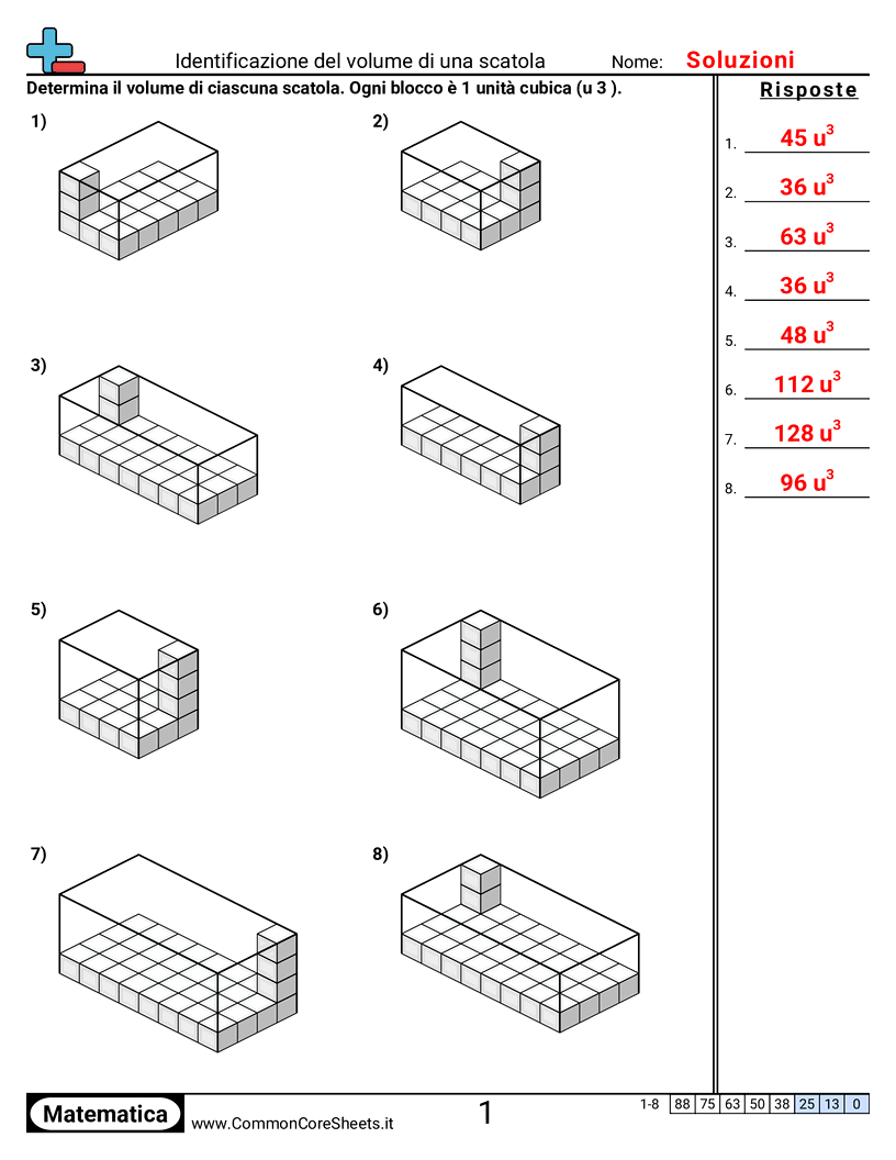 Esercizi sui Volumi - identificare-il-volume-di-una-scatola worksheet