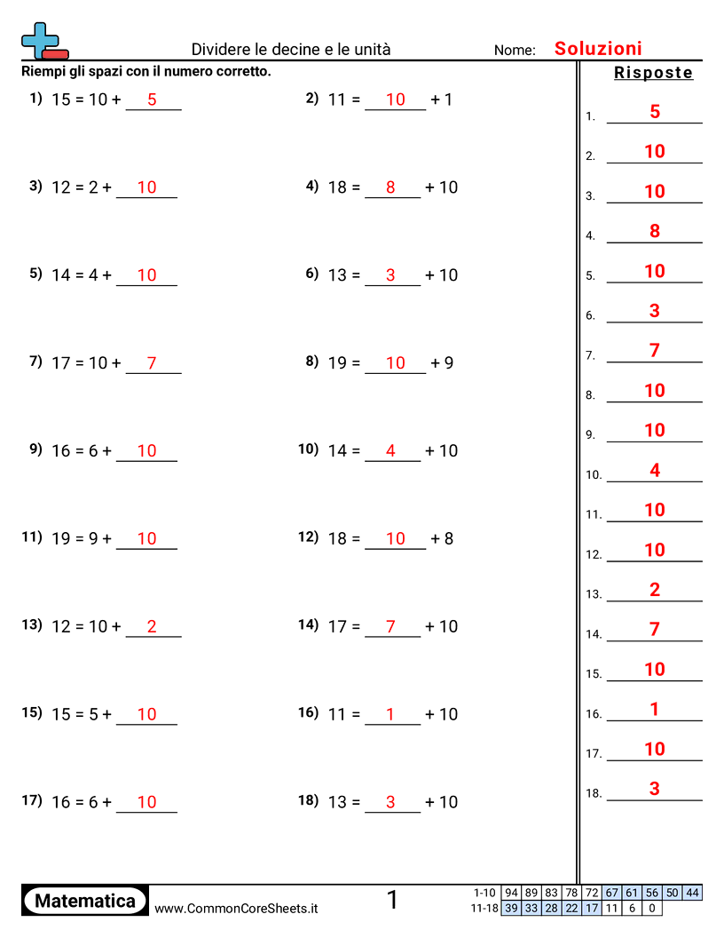  - scomporre-decine-e-unita worksheet