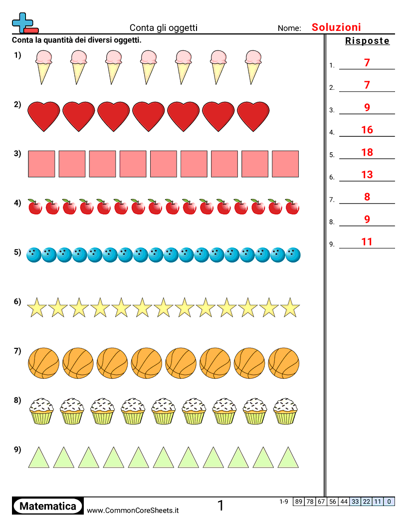 Esercizi di Conteggio - contare-righe worksheet