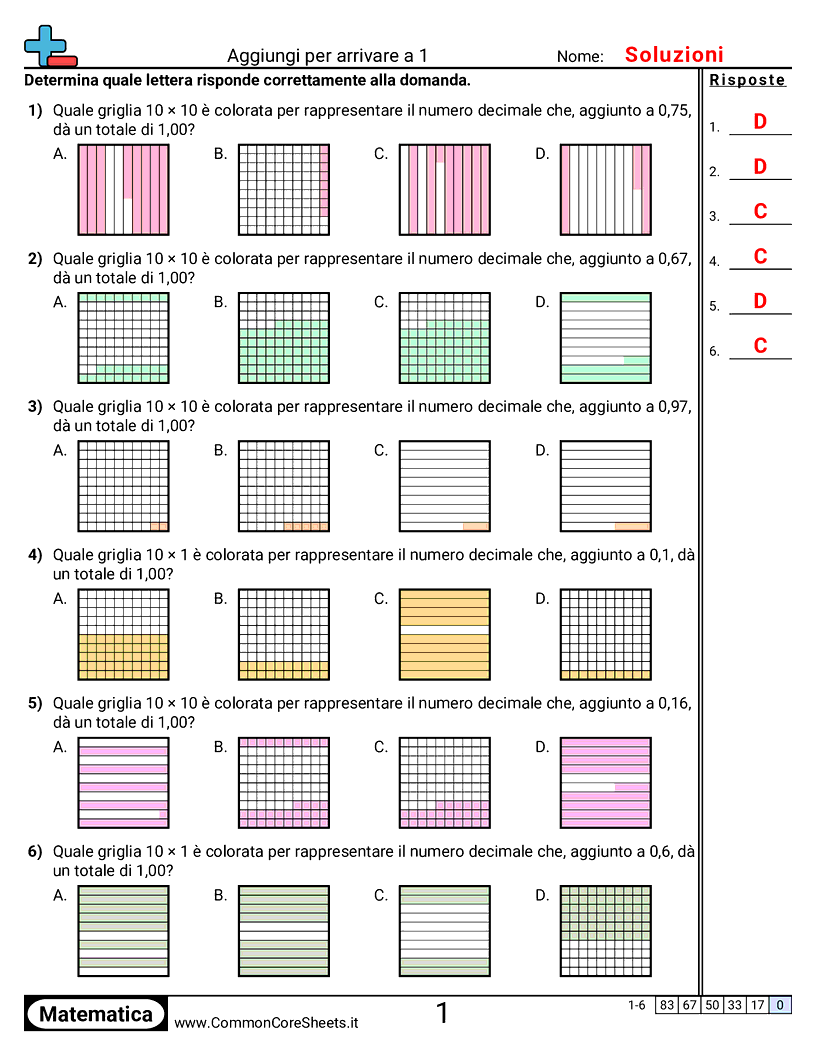 Esercizi sui Decimali - somma-e-sottrazione-fino-a-1 worksheet