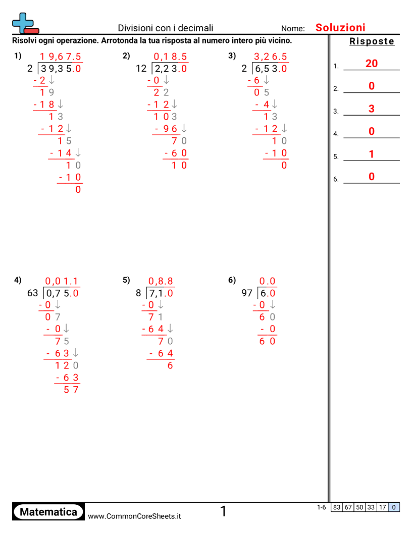 Esercizi sui Decimali - dividere-decimali-in-dividendo-e-divisore worksheet