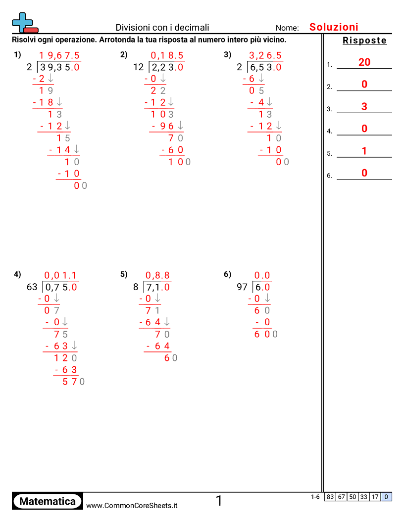 Esercizi sui Decimali - divisioni-dividendo-e-divisore-con-decimali worksheet