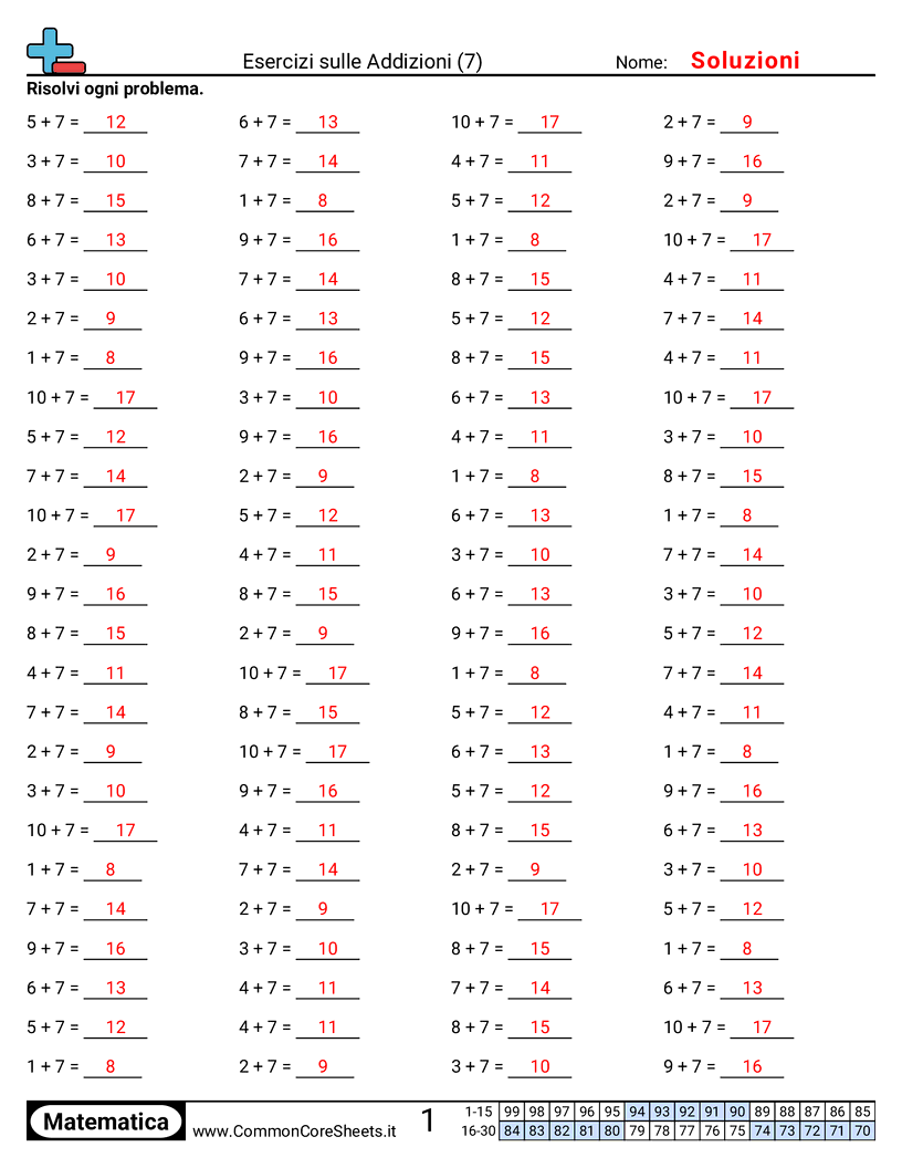 Esercizi Intensivi di Matematica - 7-orizzontale worksheet