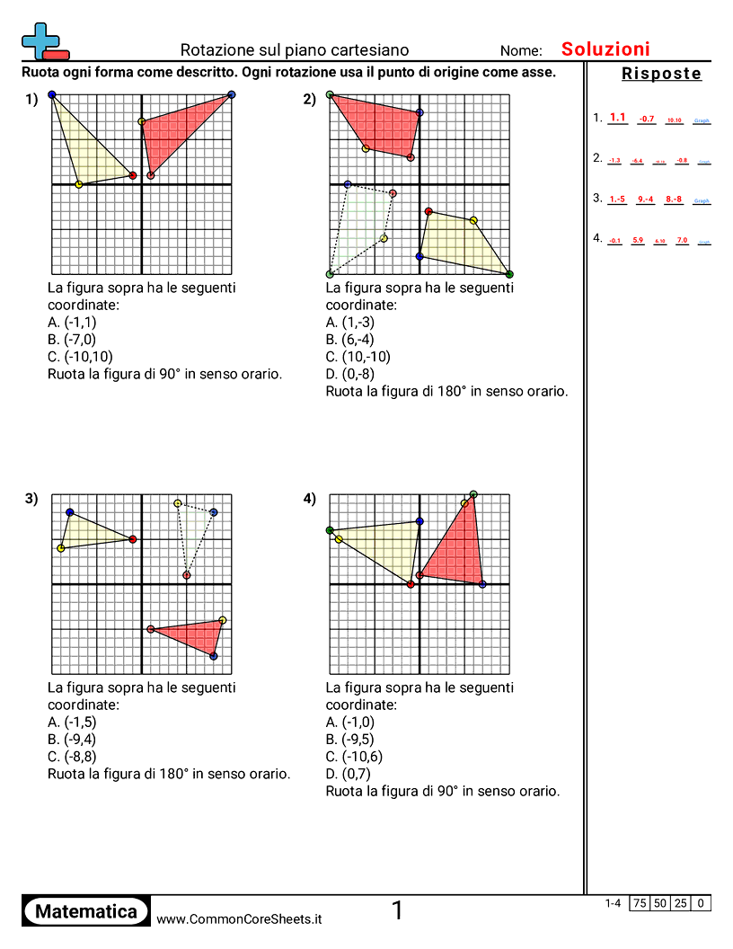 Esercizi sul Piano Cartesiano - ruotare-sul-piano-cartesiano worksheet