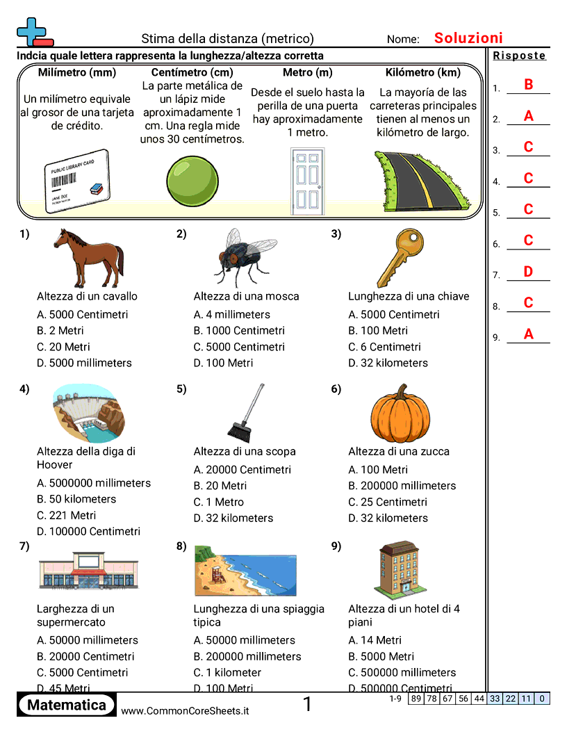 Esercizi sulle Misure - stimare-la-lunghezza-metrico worksheet