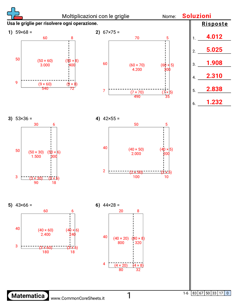 4th Grade Esercizi sulle Moltiplicazioni - moltiplicare-usando-array worksheet