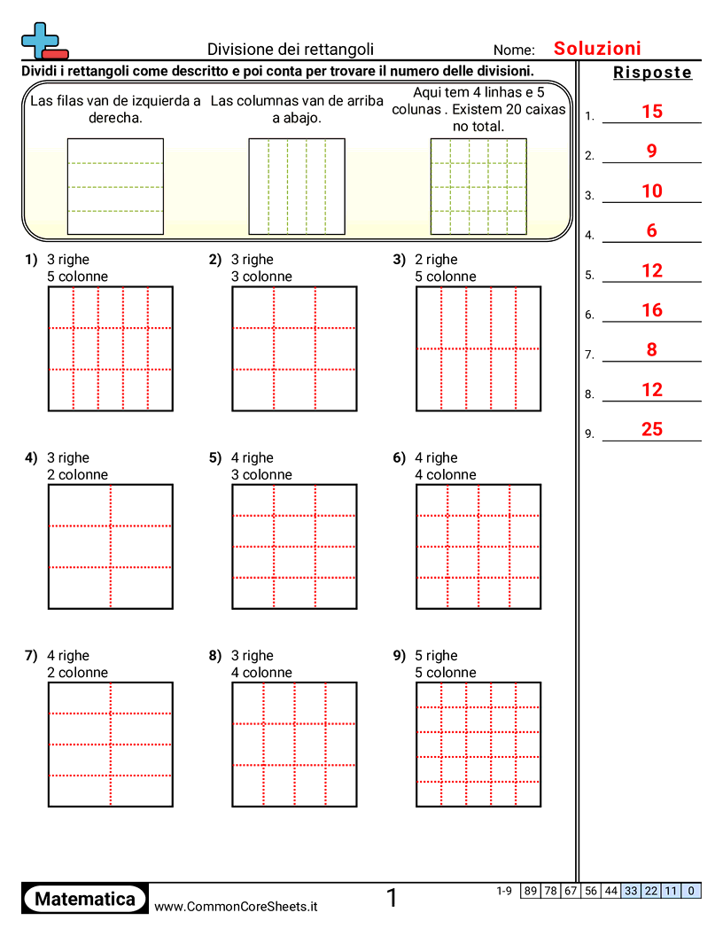 preparazoine alla moltiplicazione Worksheets - suddividere-rettangoli worksheet