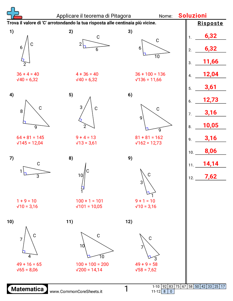 Esercizi di Algebra  - usare-il-teorema-di-pitagora worksheet