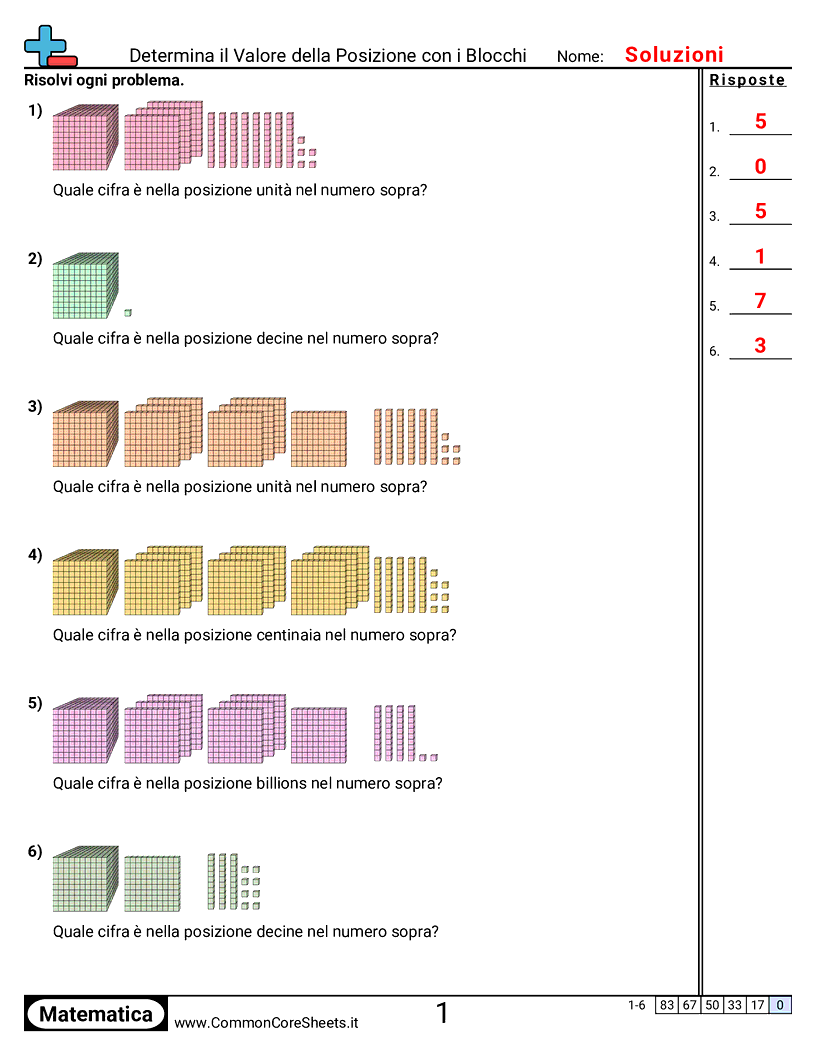 Esercizi sul Valore & Valore della Posizione - determinare-il-valore-posizionale-con-blocchi worksheet