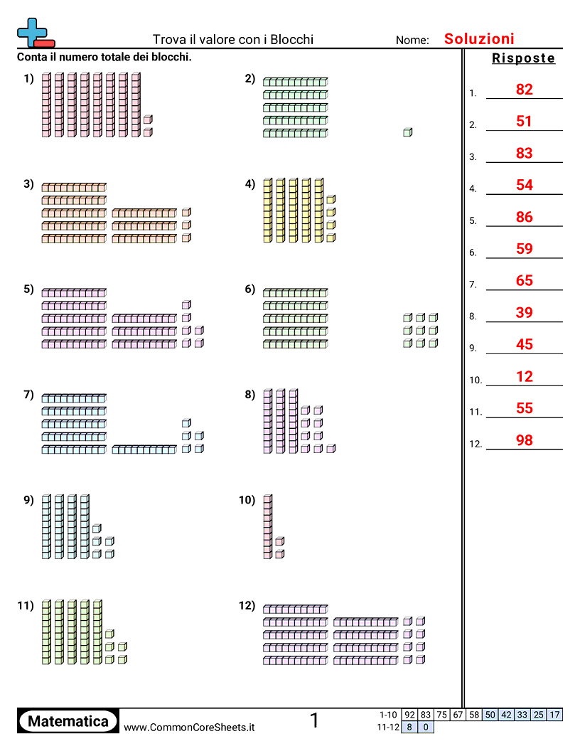 Esercizi sul Valore & Valore della Posizione - blocchi-del-valore-posizionale-decine-e-unita worksheet